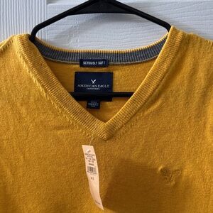 American Eagle Outfitters Men's Mustard V-Neck Sweater
